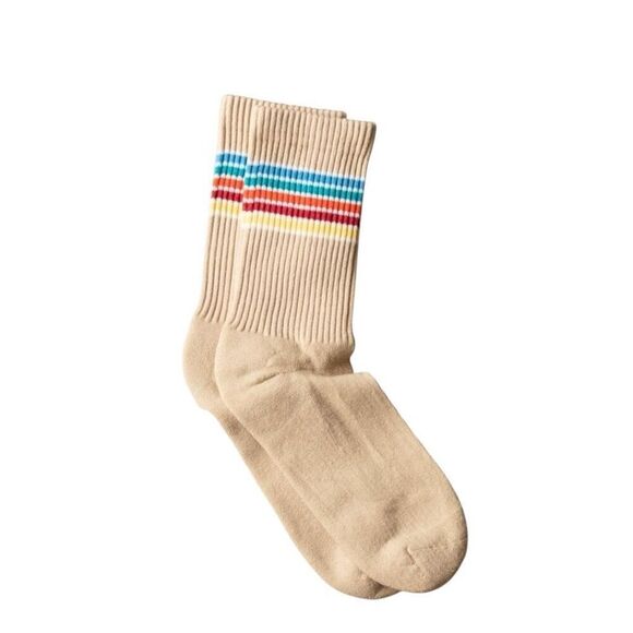 American Trench Sam Crew Premium Cotton Crew Socks – Khaki Micro-Stripe - Picture 1 of 3